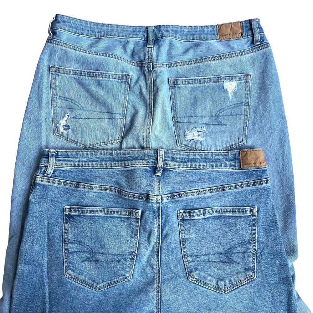 American Eagle Mom Jeans Bundle Y2K Light Wash Distressed Denim Sz 16 - Picture 4 of 16